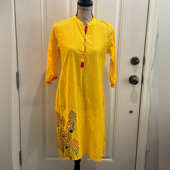 NWOT Zola Yellow/Pink Indian Kurta Bohemian Midi Dress - XXL - Picture 1 of 10
